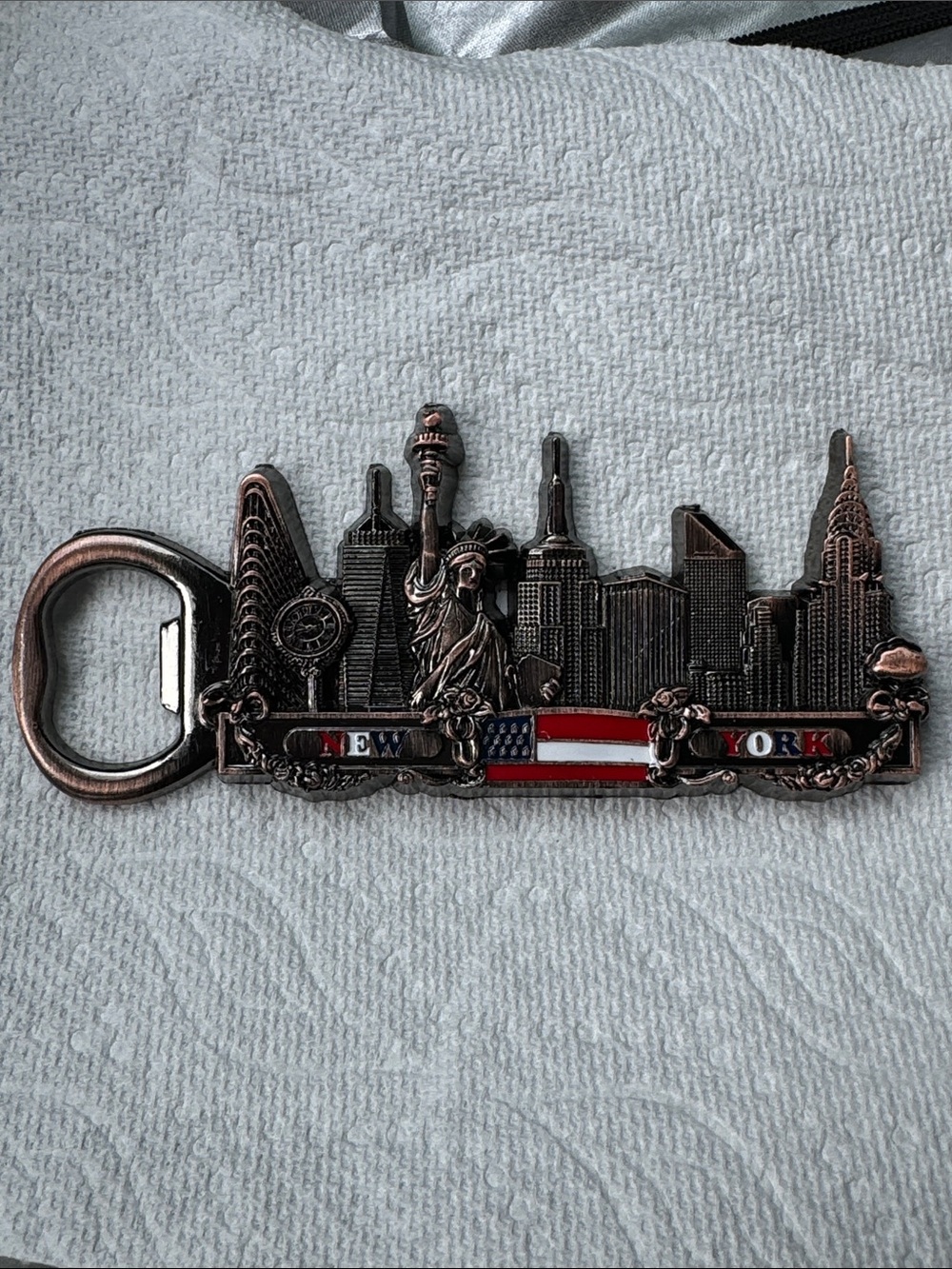 New York Skyline Bottle Opener Magnet - Antique Copper Finish